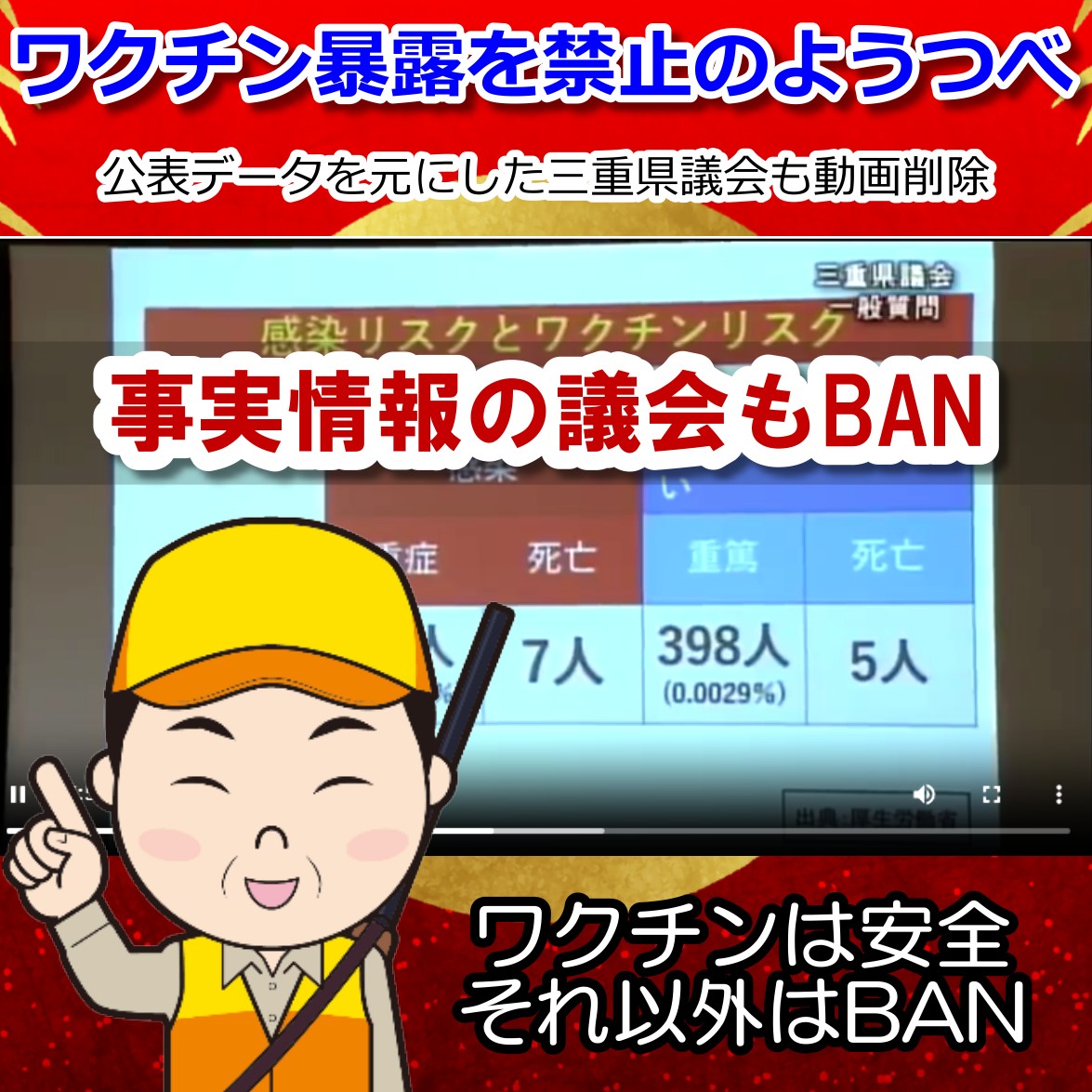 三重県議会も動画削除! ワクチンの危険性はポリシー違反!