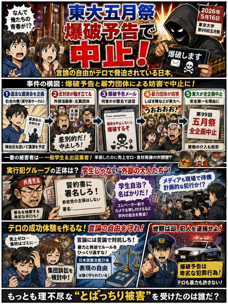 反社組織による言論の自由への妨害による被害が、東京大学の学生にまで