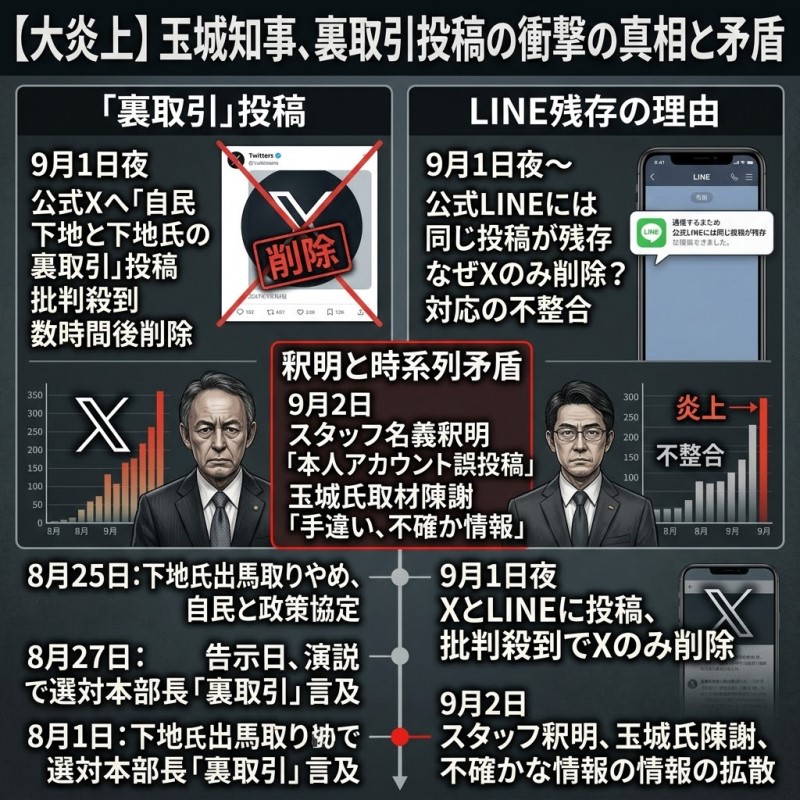 玉城デニー公式SNS炎上の真相｜「裏取引」投稿の削除とLINE残存の理由を時系列で解説