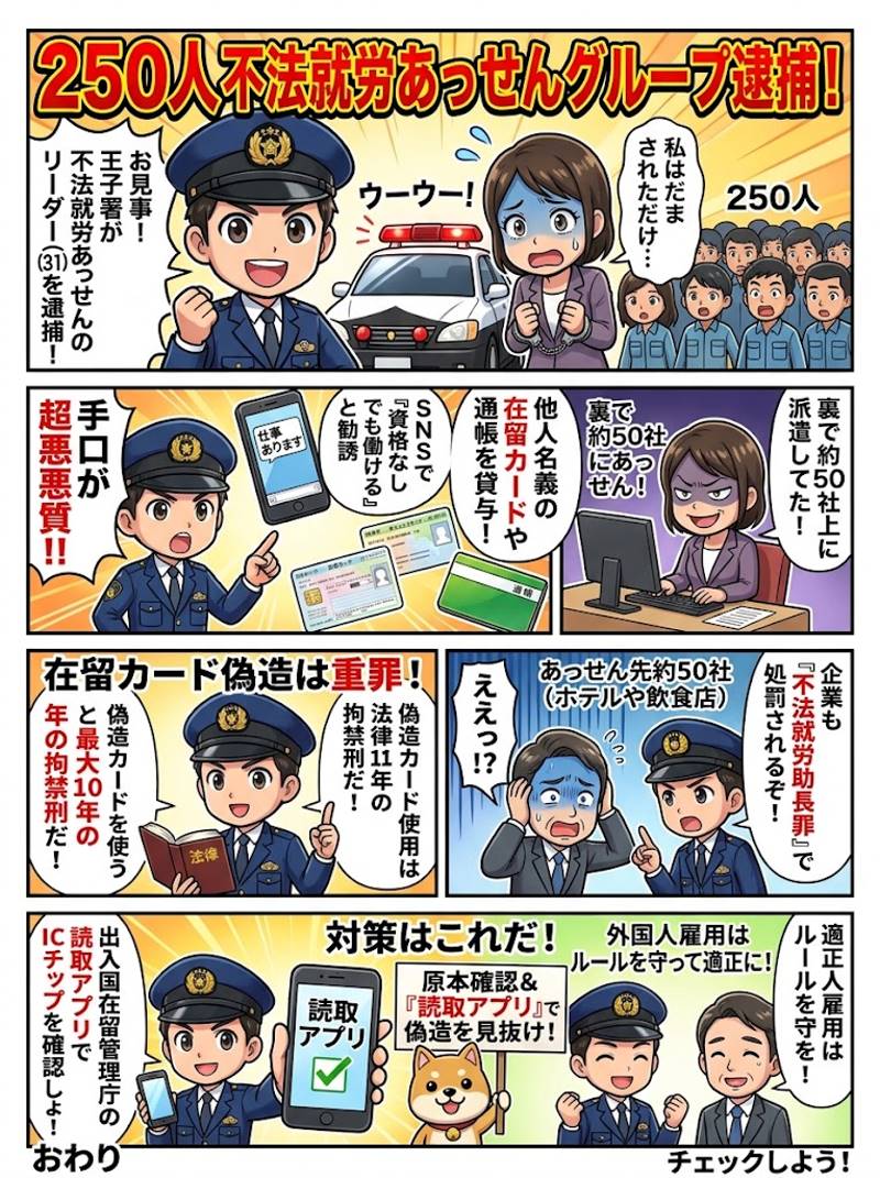 王子警察お見事！250人のベトナム人に不法就労をあっせんしたグループを逮捕