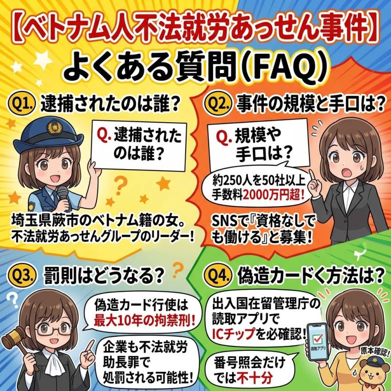 【ベトナム人不法就労あっせん事件】のよくある質問（FAQ）