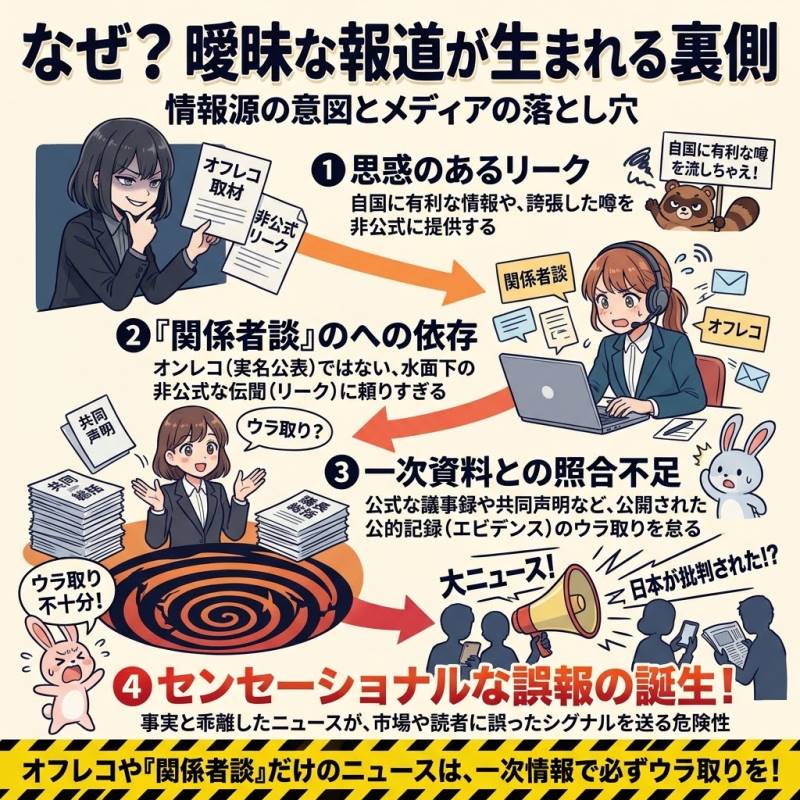 なぜ根拠の曖昧な報道が生まれるのか？オフレコ取材とリーク報道の落とし穴